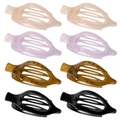 Assorted oval hair clips in beige, purple, brown, and black with hollow fish-shaped design - Set 17 (Pack of 8)