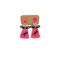 Macro detail of acrylic alien and UFO earrings with cat silhouette on brown card - Pink Alien Cat Style(5A169)
