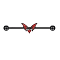 Industrial barbell piercing with black bat wings and a red heart shaped stone - Industrial Barbell Wings 1.6x38mm