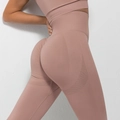 Seamless knitted high waist yoga leggings and sports bra set in dusty rose morandi pink - Pink