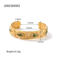 Vintage 18K Gold Edelstahl Manschettenarmband mit grünem bösem Blick und Hammerschlag-Optik - Goldenes Evil Eye Offenes Armband (JDB2304002)