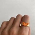 Fashionable 18K gold-plated ring featuring orange and yellow enamel butterfly details - US 7 / Orange Butterfly