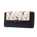 Détail du long portefeuille noir en cuir PU avec imprimé tulipe et fermoir métallique - Nouveau Damier Noir