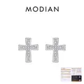 Moissanite S925 sterling silver cross stud earrings with professional GRA certificate - Cross Stud Earrings / Silver