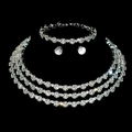 Elegant silver-toned crystal necklace bracelet and earrings three-piece jewelry set - Set (Necklace+Bracelet+Earrings) / Silver