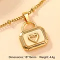 Detail of 18x16mm gold stainless steel heart lock pendant with 4.4g weight specifications - Heart Rectangle (113)