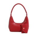 Rote Schultertasche mit Webmuster, kleiner Kartentasche und eleganter Goldkette - 23*7*19cm / Rot