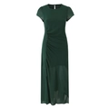 Dark green short sleeve dress with ruched button waist and elegant side split detail - S / Dark Green