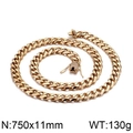 Goudkleurige chunky cubaanse schakelketting voor heren met strass, 750x11mm - 11mm Gouden Ketting (KN35977-K)