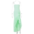 Elegante abito a fascia verde menta con orlo asimmetrico a balze e vestibilità slim - S / Ciano
