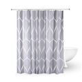 Modern grey and white geometric leaf pattern waterproof polyester shower curtain with hooks - Nordic Small Rings