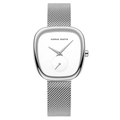 Damen Quarzuhr mit silbernem Milanaise-Armband und minimalistischem weißen Zifferblatt - Silber Weiß Zifferblatt Mesh