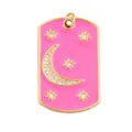 Gold military style pendant with pink enamel crescent moon and stars charm - Star Moon Card-Pink