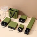 Dark green and black drawer jewelry gift box set with matching paper shopping bags - 5*5*3.5cm Drawer Box / Green Black Drawer
