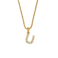 Golden twist chain necklace with sparkling zircon-encrusted letter J pendant - Letter U