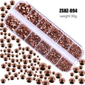 Flatback bronze resin rhinestones in 12-grid organizer box for DIY nail art and crafts - Rose Gold (ZSHZ-894)
