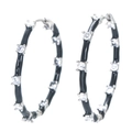 Chic black enamel hoop earrings with micro-set zircon stones in silver plating - Silver Black