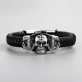 Bracelet tressé pour homme en cuir avec charm tête de mort en métal argenté - Crâne (KB44126-D)