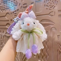 Süßer weißer Plüsch-Hasen-Schlüsselanhänger mit beigem Kleid, lila Schleife und Tulpen - Hasen Prinzessin Kleid - Gelbe Tulpe