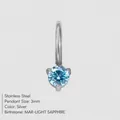 Small stainless steel round pendant featuring a 3mm light blue sapphire birthstone - March Light Blue-Silver Color