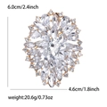 Golden flower brooch with rhinestones and dimensions shown, 6.0cm by 4.6cm size - Gold / White Zirconia
