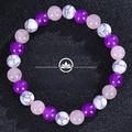 Detail of anxiety relief crystal bracelet featuring strawberry quartz and green aventurine beads - Purple Pink White Turquoise Combination (Anxiety & Stress-9)