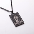 Black stainless steel Libra tarot card pendant necklace for men with engraved details - Libra / Black