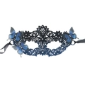 Venetian masquerade mask featuring black lace and blue gradient butterflies with rhinestones - Rhinestone Gradient Butterfly Six-Petal - Black Blue