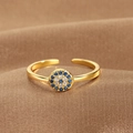 Gold-plated adjustable evil eye ring with sparkling blue and white cubic zirconia - Evil Eye Disc Style (Q-J072) / Gold