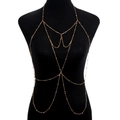 Elegant gold layered body chain with shimmering diamond pendants on a black mannequin - 230630 Body Chain-Gold
