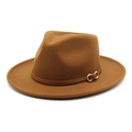 Chapeau fedora en feutre marron classique avec large bord plat et bandeau en cuir - M (56-58cm) / Caramel