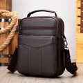 Vertical genuine leather crossbody bag for men in dark brown with pebble texture - 7456 Coffee
