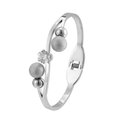 Silbernes Edelstahl-Armband mit Zirkonia-Stein und polierten Kugel-Details für Damen - Silberner Mattierte Perle Strass Stil (4894576064529)