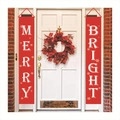 Red Christmas porch banners with Merry Bright lettering and snowflake patterns for door decor - Red Merry Bright Style (Christmas-09)