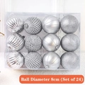 Set of 24 silver Christmas balls in 8cm diameter with mixed glitter and spiral finishes - 8cm Silver Balls (24 Pieces)