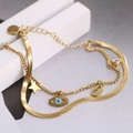 Double-layered evil eye and star gold necklace with blue enamel and zircon stones - Bracelet / Gold