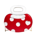 Sac à main tendance style champignon bicolore avec pois et bandoulière chaîne dorée - Rouge