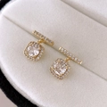 Detailed close-up of golden geometric earrings with zircon stones in a jewelry box - Bar Square Geometric Earrings / 28# Gold (Real Gold Plated)