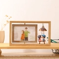 Modern wooden rotating photo frame with couple figures and a decorative Home hanging lamp - Double Sided Horizontal - Couple Style