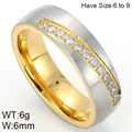 Tweekleurige roestvrijstalen ring in zilver en goud met zirkonia stenen, breedte 6 mm - US 6 / Tweekleurige Geborstelde Rij Zirkonia Stijl (KR52414-K)
