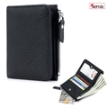 Cartera RFID delgada en cuero lichi negro con ranuras para tarjetas y cremallera - Negro