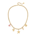 Golden chunky chain necklace with pink starfish and gold sea turtle charms on white background - Turtle Starfish & Shell Style (4#)