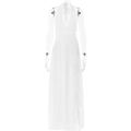 Robe longue blanche chic avec col licou, décolleté en V, fente haute et dos nu - S / Blanc