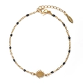 Minimalist gold stainless steel sun pendant bracelet with black beads on a white background - Black