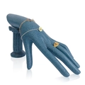 Blue resin hand model jewelry display stand with gold bracelets and rings - Blue