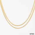 Minimalist double layer flat snake bone chain set in polished golden stainless steel - Gold Necklace (D765)