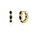 Orecchini a cerchio in argento S925 dorato con tre pietre nere taglio marquise incastonate - Zircone Nero (Placcato Oro)