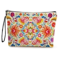 Borsa per cosmetici in tela con vivaci fiori messicani e chiusura a zip - Modello Floreale Simmetrico Etnico (Stile 2)