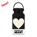 Black matte 650ml vacuum water bottle with heart print and convenient carry handle - Black My Heart Quote