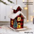 Luminous red buffalo plaid wooden Christmas house ornament with snow and mini tree - American Red Black Plaid